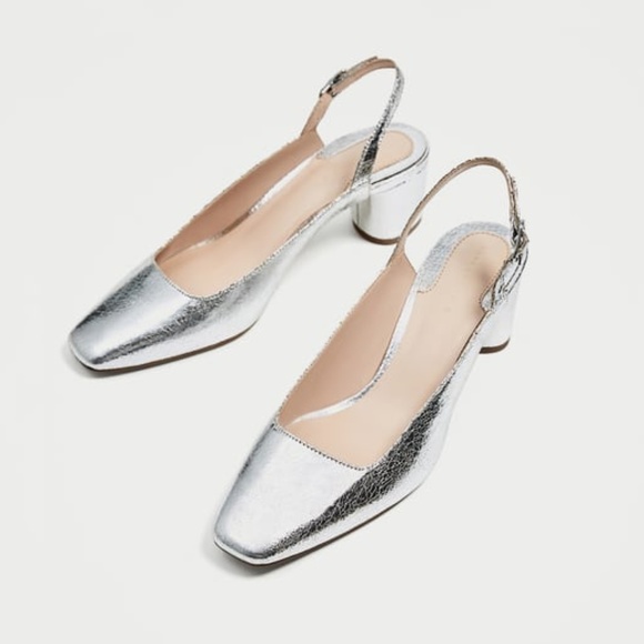 Zara Shoes - New Zara Silver Slingback Shoe Heel Pump 7.5 38